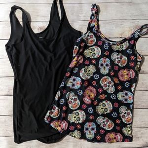No Boundaries Women's Scoop Tank Top, Large, Black & Sugar Skulls